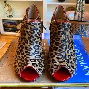 Escacada leopard hair print open toe booties .